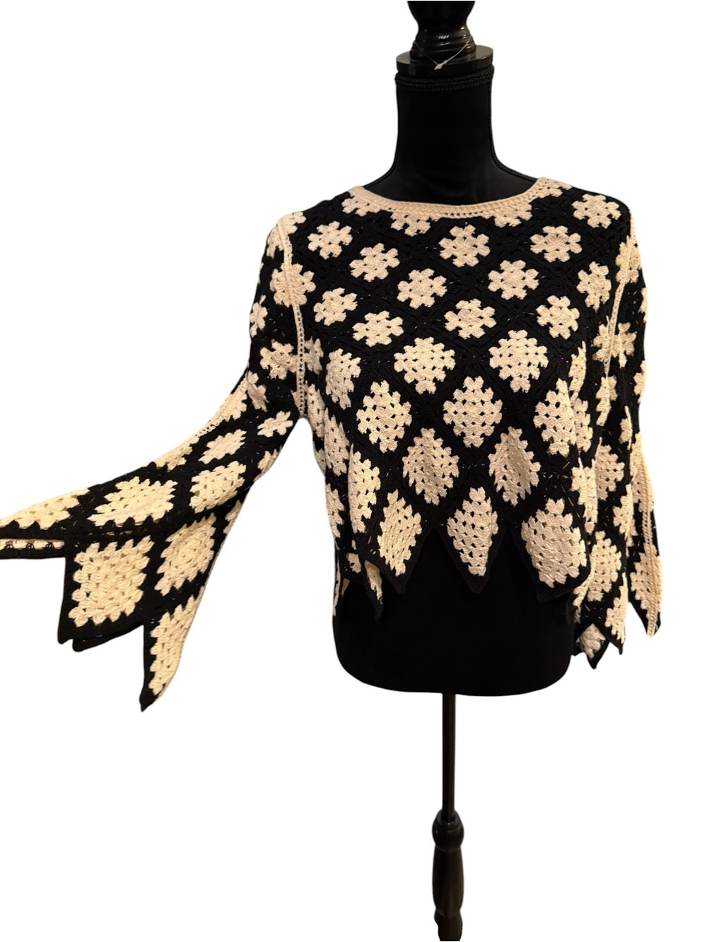 Chic Boho Crochet Bell Sleeve Sweater